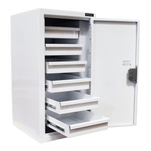 CDC106 Controlled Drugs Cabinet showing cabinet with drawers pulled out