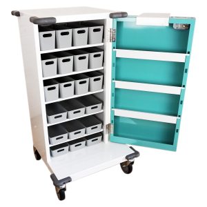 PM501 Original packaging drugs trolley with door open showing inside