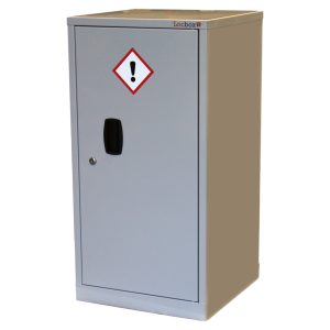 CH944 general CoSHH cabinet showing cabinet closed with warning label