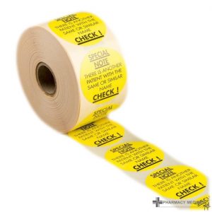 patient with same or similar name prescription alert stickers