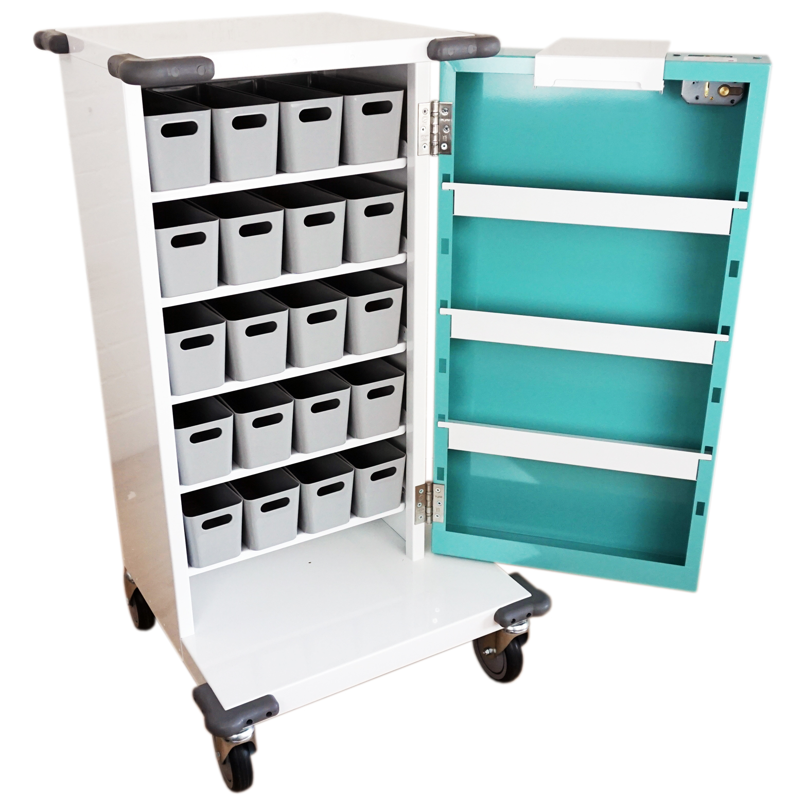 PM520 Original packaging drugs trolley with door open showing inside