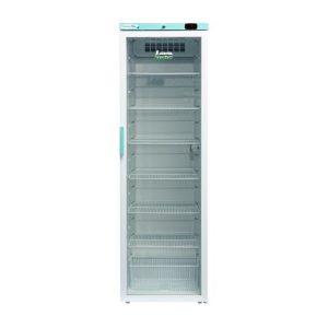 Lec PPGR400BT freestanding pharmacy fridge from the front showing glass door clsoed