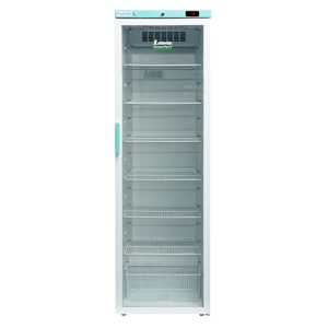 Lec PEGR400BT-AU freestanding pharmacy fridge from the front showing glass door closed